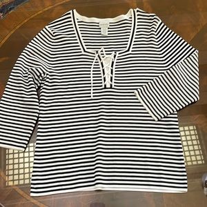 Chicos black white stripe tie sweater size medium/chicos 2